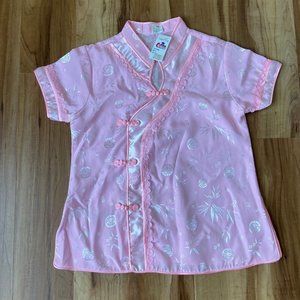 Chinese Tradition Cheongsam Girl Si: 12 Pink Satin Mandarin Collar Short Sleeve